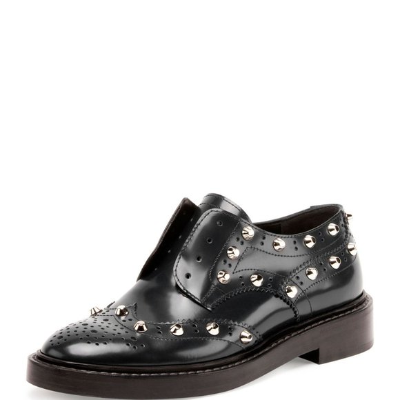 Balenciaga Dark Blue (Bleu Obscur) Studded Wing-tip Laceless Derby Loafer - Picture 1 of 3
